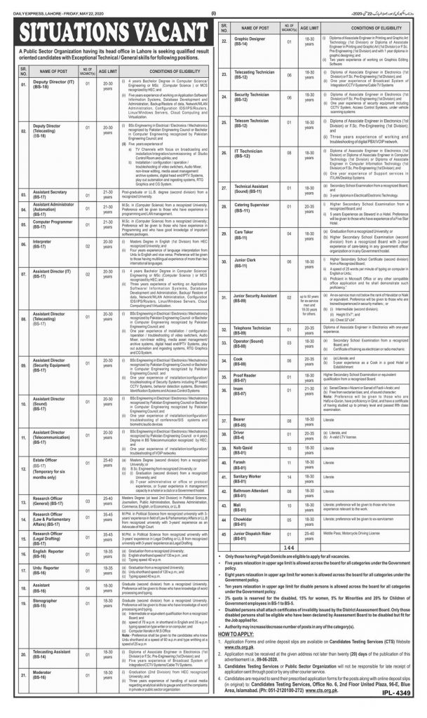 Public Sector Organization Jobs CTS Test Roll Number Slip