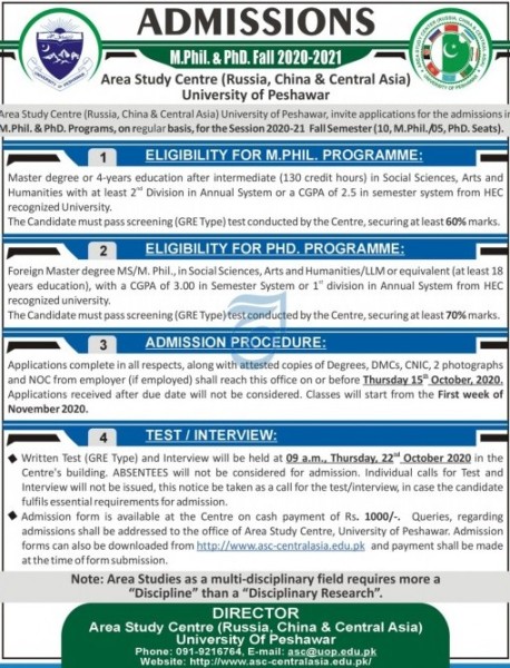 University of Peshawar UOP Admissions MS MPhil PhD NTS Roll No Slip