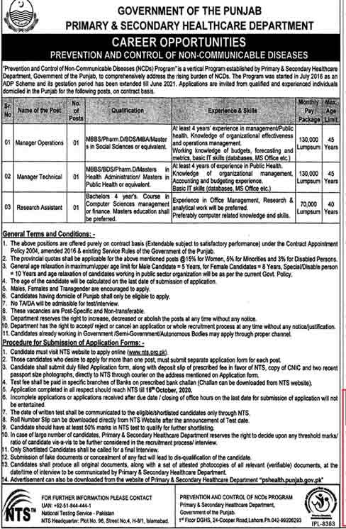 Prevention Control of Non-Communicable Diseases Jobs NTS Results
