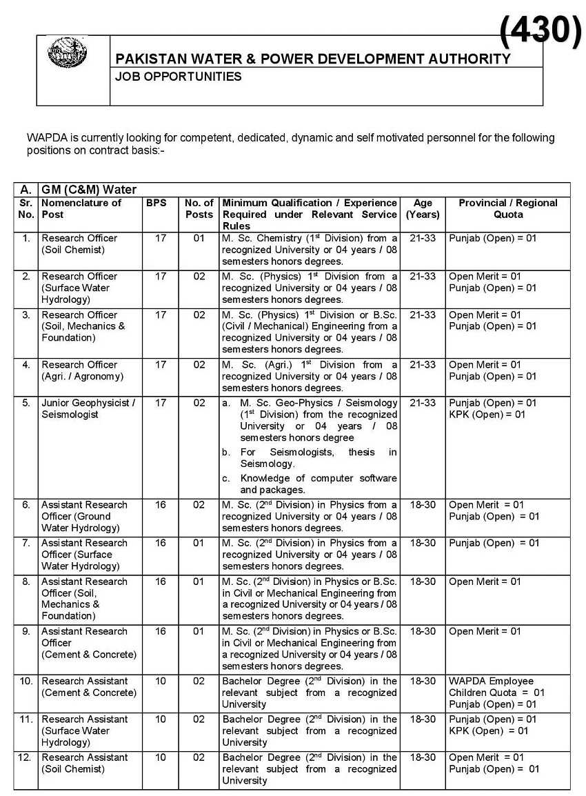 Water Power Development Authority Jobs PTS Roll No Slip Phase 9