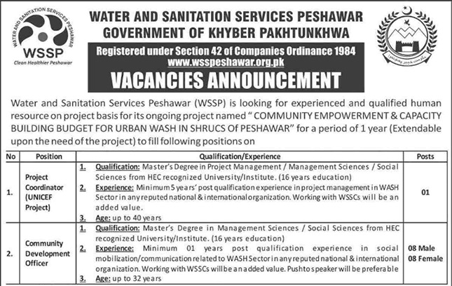 WSSP Water and Sanitation Services Peshawar Jobs ETEA Roll No Slips