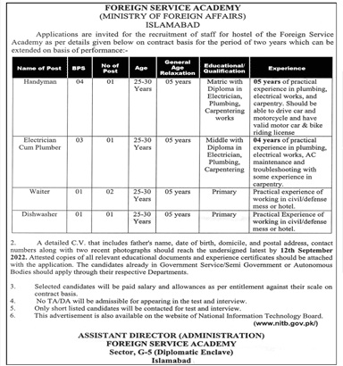 New Govt Jobs Punjab 2022 Today At Ministry of Foreign Affairs