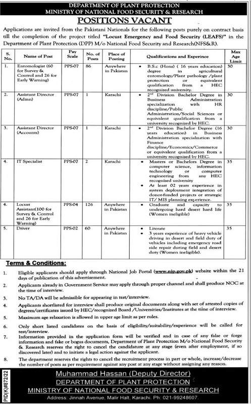 Ministry of National Food Security Research Jobs October 2022