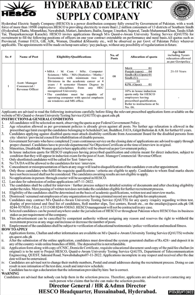 Govt Jobs Sindh Today 2022 At Hyderabad Electric Supply Company