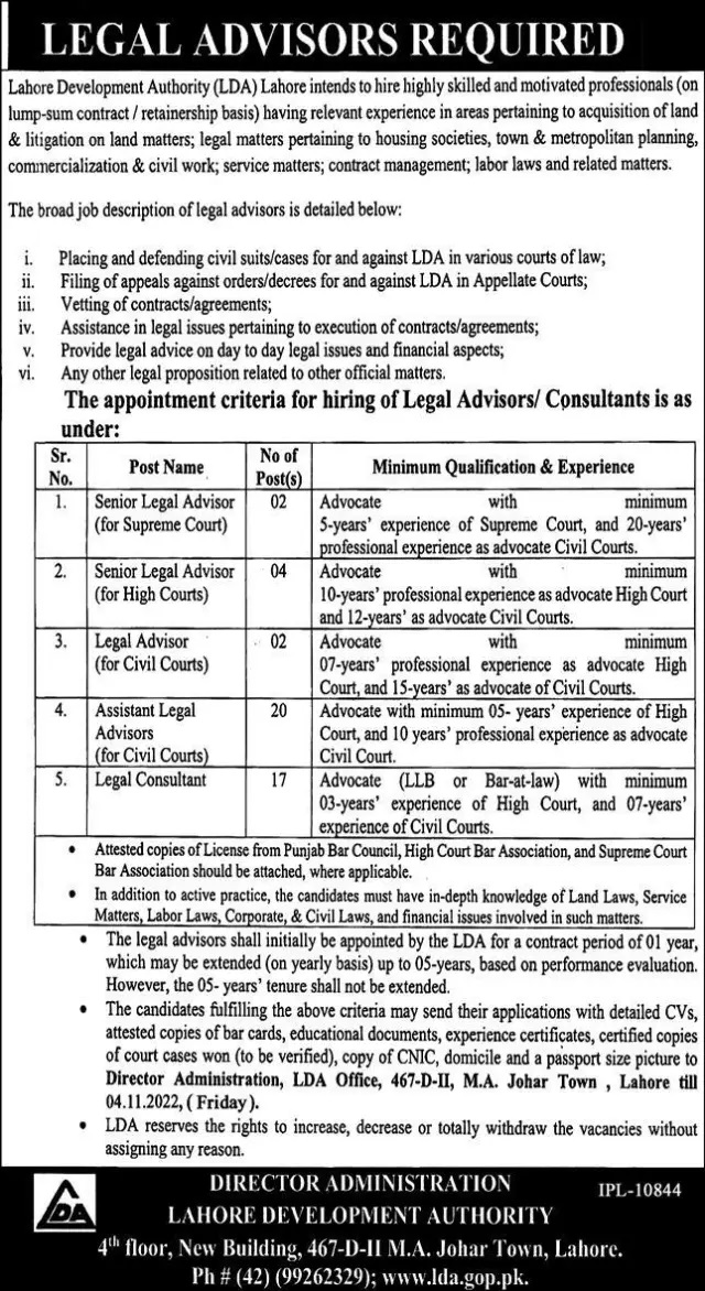 Lahore Government Jobs Today At Lahore Development Authority