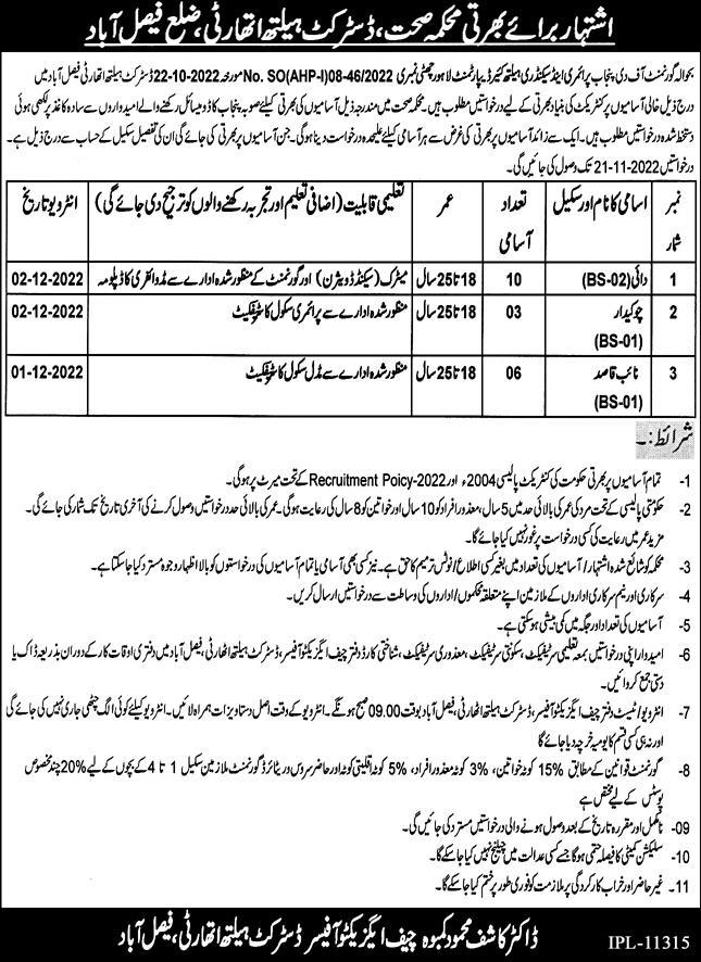 Faisalabad Govt Jobs Matric Base At District Health Authority