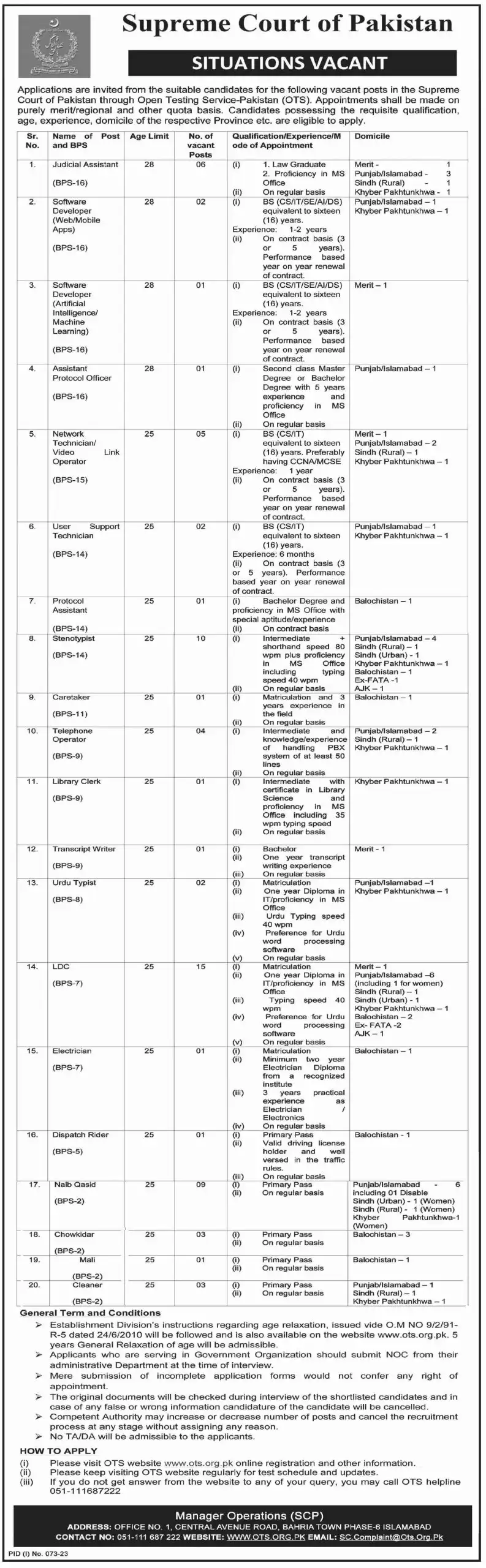 Supreme Court of Pakistan Jobs OTS Sample Papers